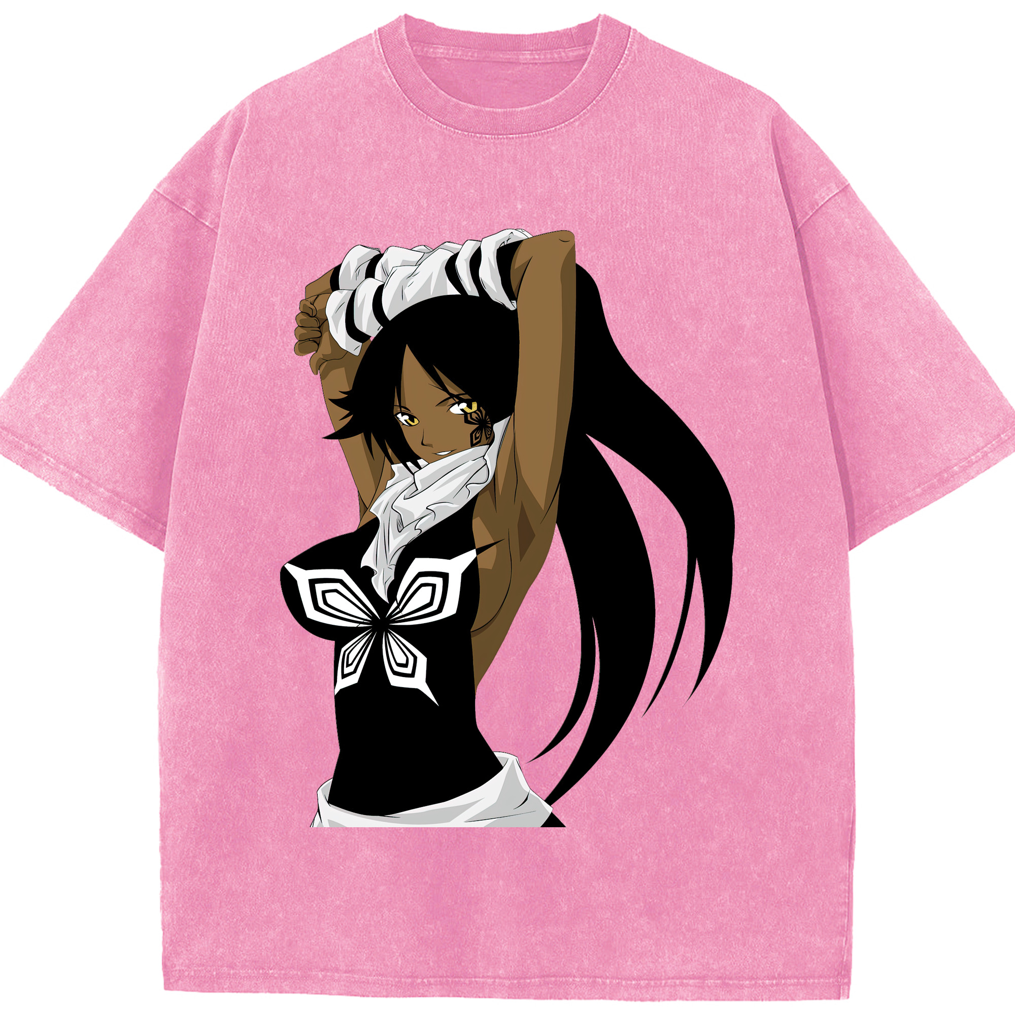 （画像用） ブリーチ 四楓院 夜一（しほういん よるいち） BLEACH Shihouin Yoruichi 綿100% ヴィンテージ風 半袖Tシャツ（フロントプリント）